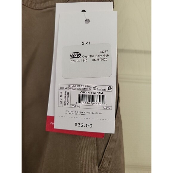 Ingrid & Isabel Over The Belly High-Rise Brown Maternity Pants Barrel XXL NWT - Picture 3 of 16
